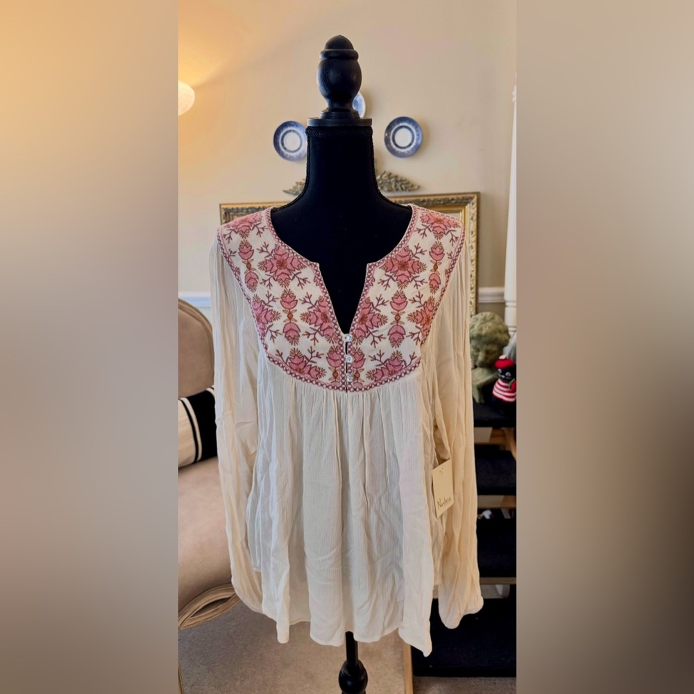 Nurture Embroidered Cream Blouse, size large, NWT